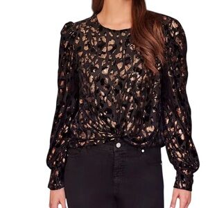 Karen Kane Twist Front Velvet Burnout Puff Sleeve Top Size XL New Black Copper